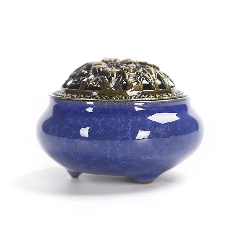 Fashion Lucky Home Decoration for Incense Black Glaze Disc Censer Ceramic Incense Burner Incense Seat Indoor Household