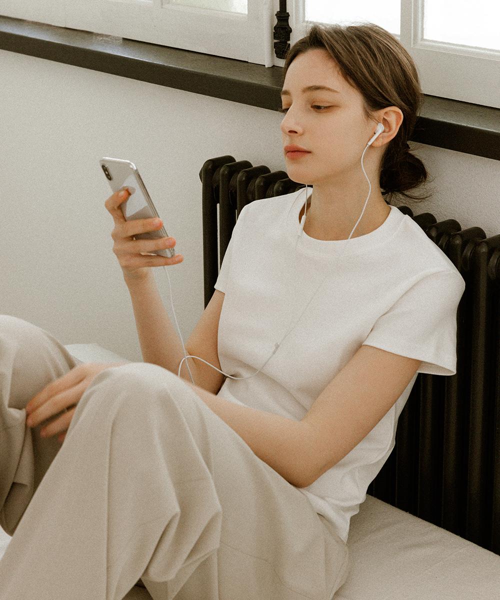Noing Basic Cotton Short Sleeve T-Shirt (Ivory) Ivory