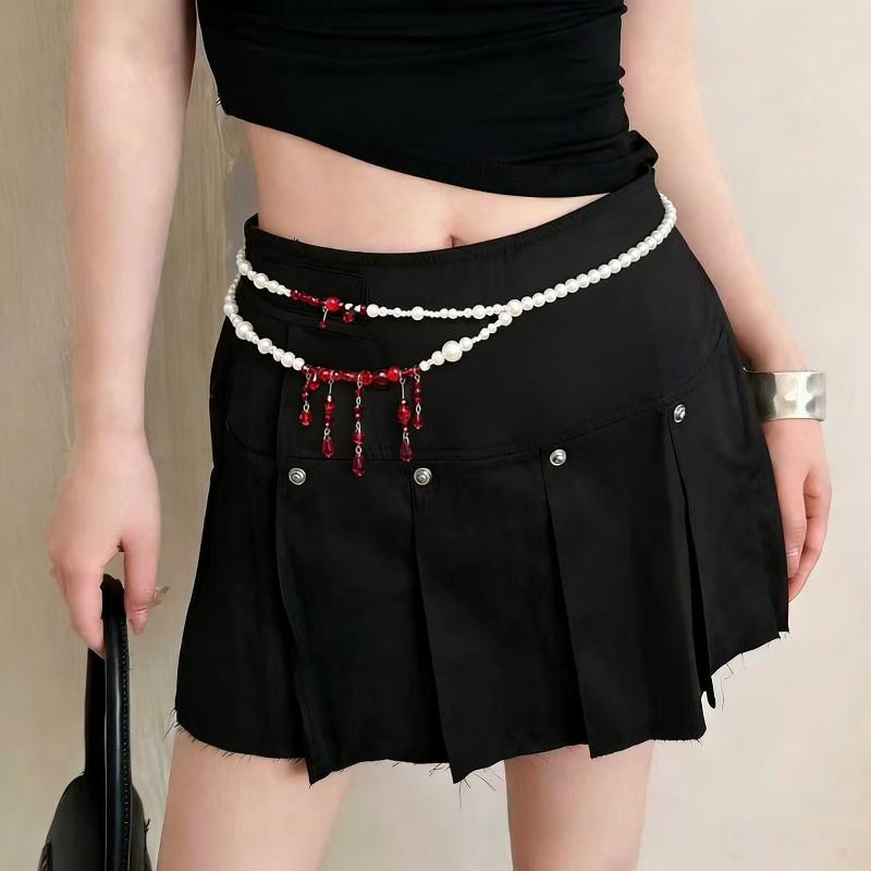 Glänzende Strassstern Pentagramm Taillenkette Für Frauen Bling Kristall Perlenkette Quaste Gürtel Körperkette Y2K Schmuck