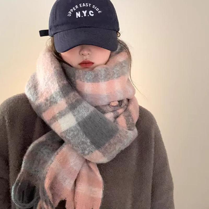 Trendy Stripete Tykt Skjerf med Frynser Tykt Kuldebeskyttende Rutete Store Skjerf Klassisk Vindtett Sjal For Kvinner Høst & Vinter