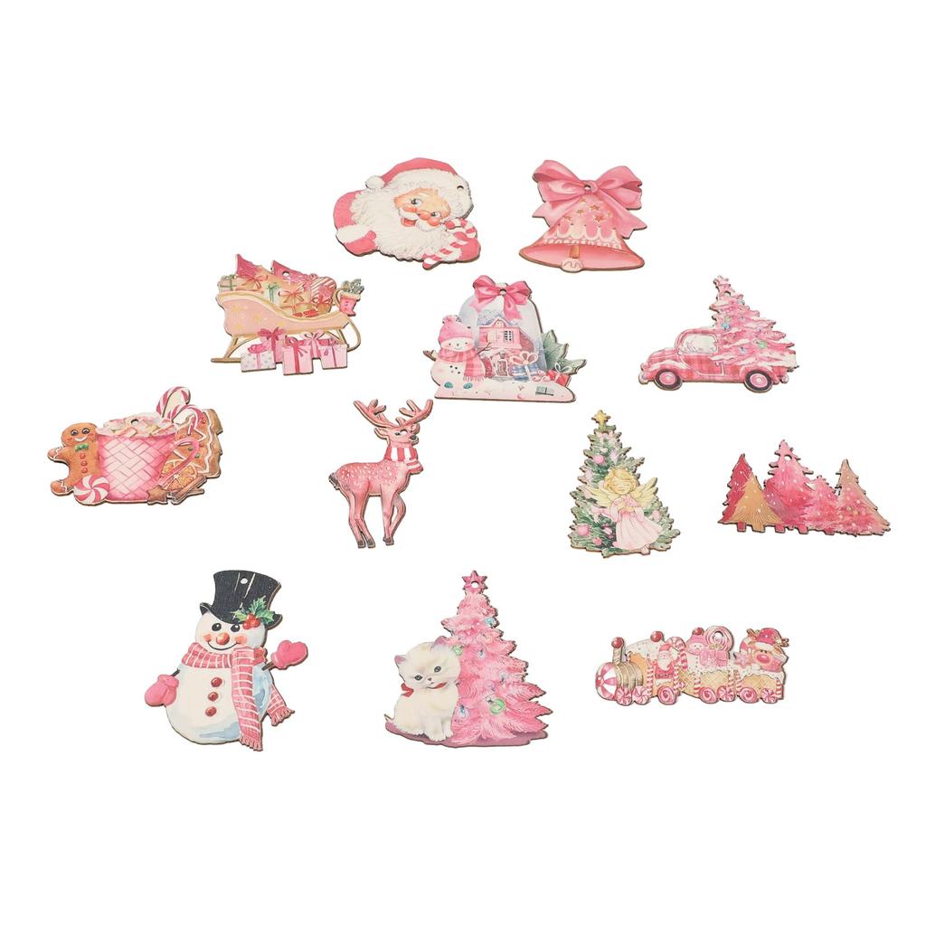 36pcs Xmas Hanging Wooden Ornaments Santa Snowman Xmas Tree Decorations Pendants Tags with Rope for