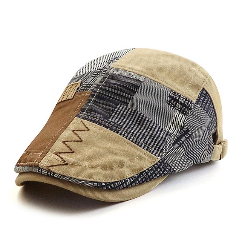 

Designer Beret Hat Men Retro Newsboy Cap Patchwork Plaid Herringbone Flat Peaked Cap Women Driving Cabbie Gatsby Hat Casquette Adjustable 56to60cm