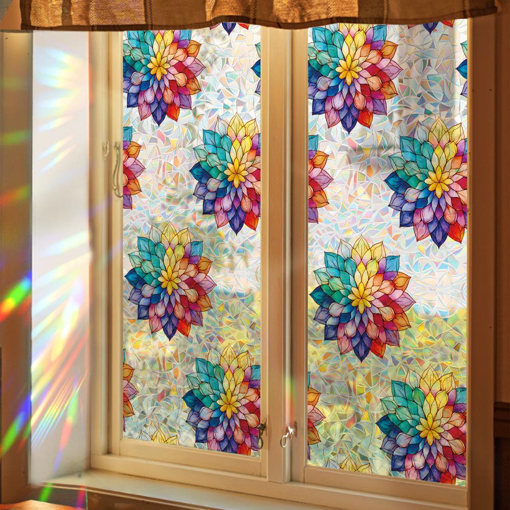 Creative Multicoloured Lotus Home Glass Door and Window Decorative Electrostatic Adhesive Laser-Cut Stickers