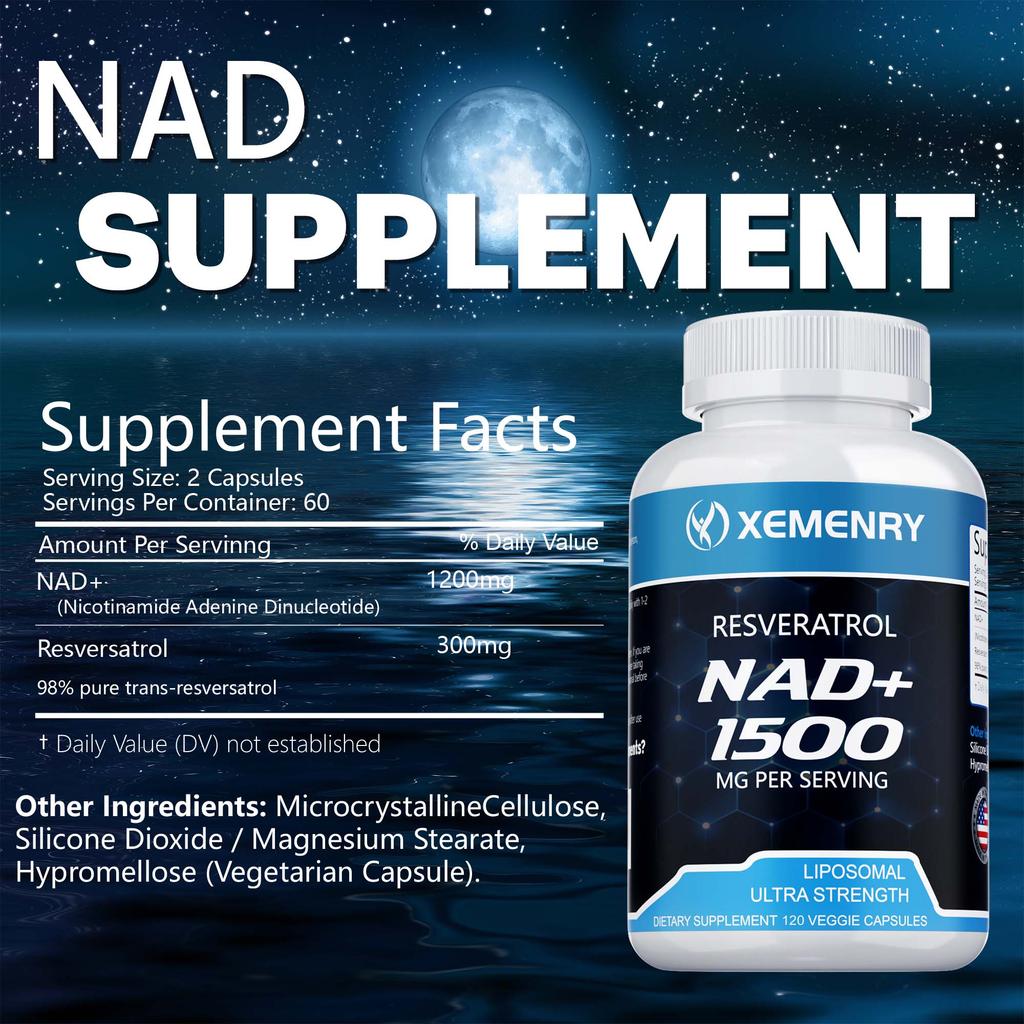 NAD+ 1500mg - Resweratrol, Naprawa DNA, Produkcja Energii, Metabolizm, Wspomaganie Koncentracji