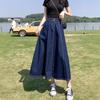2025 Women's High Waist Slimming Midi Denim A-Line Skirt for Spring/Summer
