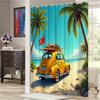 Tropical Beach Theme Car Surfboard Shower Curtain-Vibrant Decorative Bathroom Decorative Shower Curtain 12 Hooks,180X180Cm