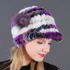 Wintermütze für Damen, warm, Rex-Kaninchenhaar, gestricktes Fell, Entenzungenmütze