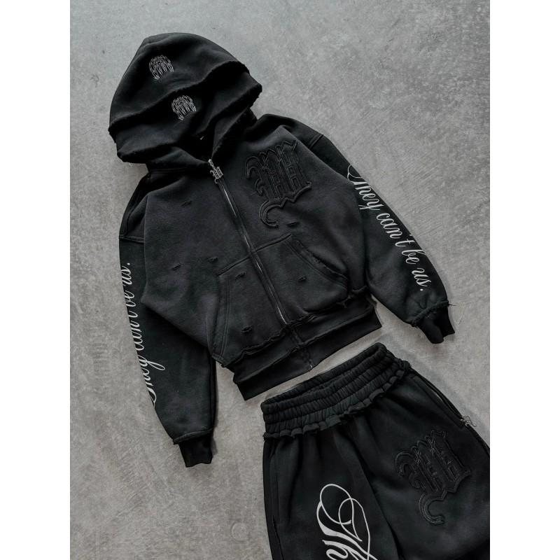 Womens Oversized Hooded Sweatshirt Wide-Leg Pants Set 2026 Fall Streetwear Print Lounge Outfit