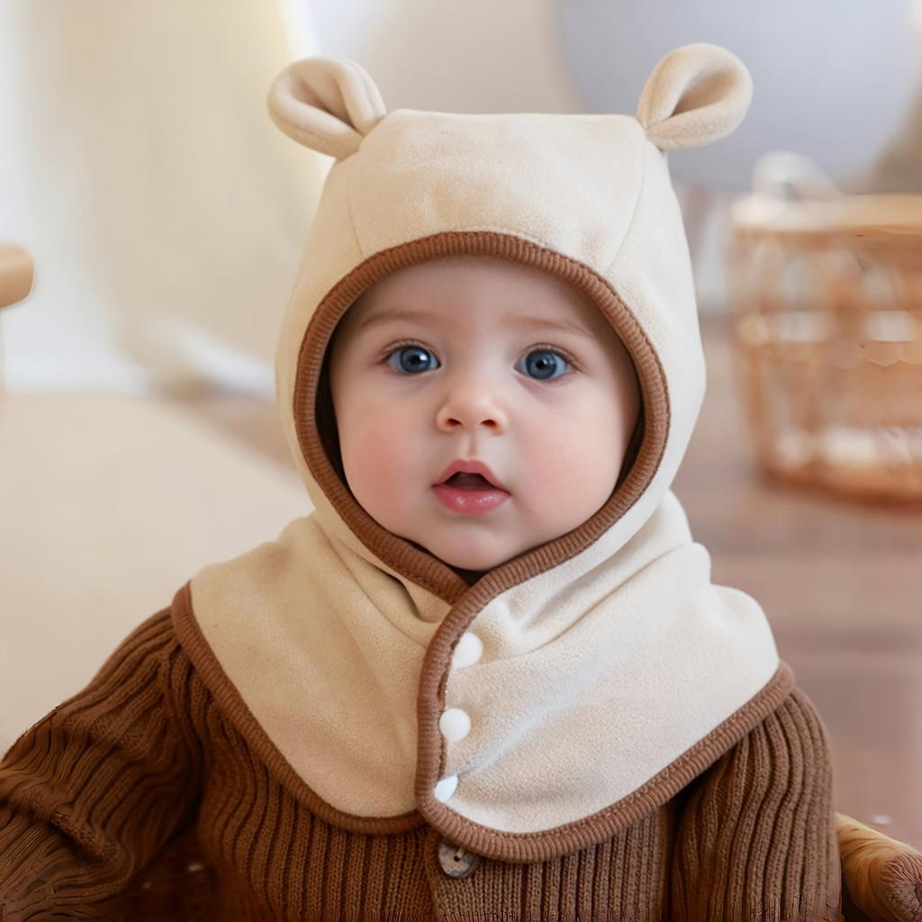 1pc children's hat autumn and winter baby scarf integrated beanie warm balaclava hat kids with ear protection fits 1-3 years old