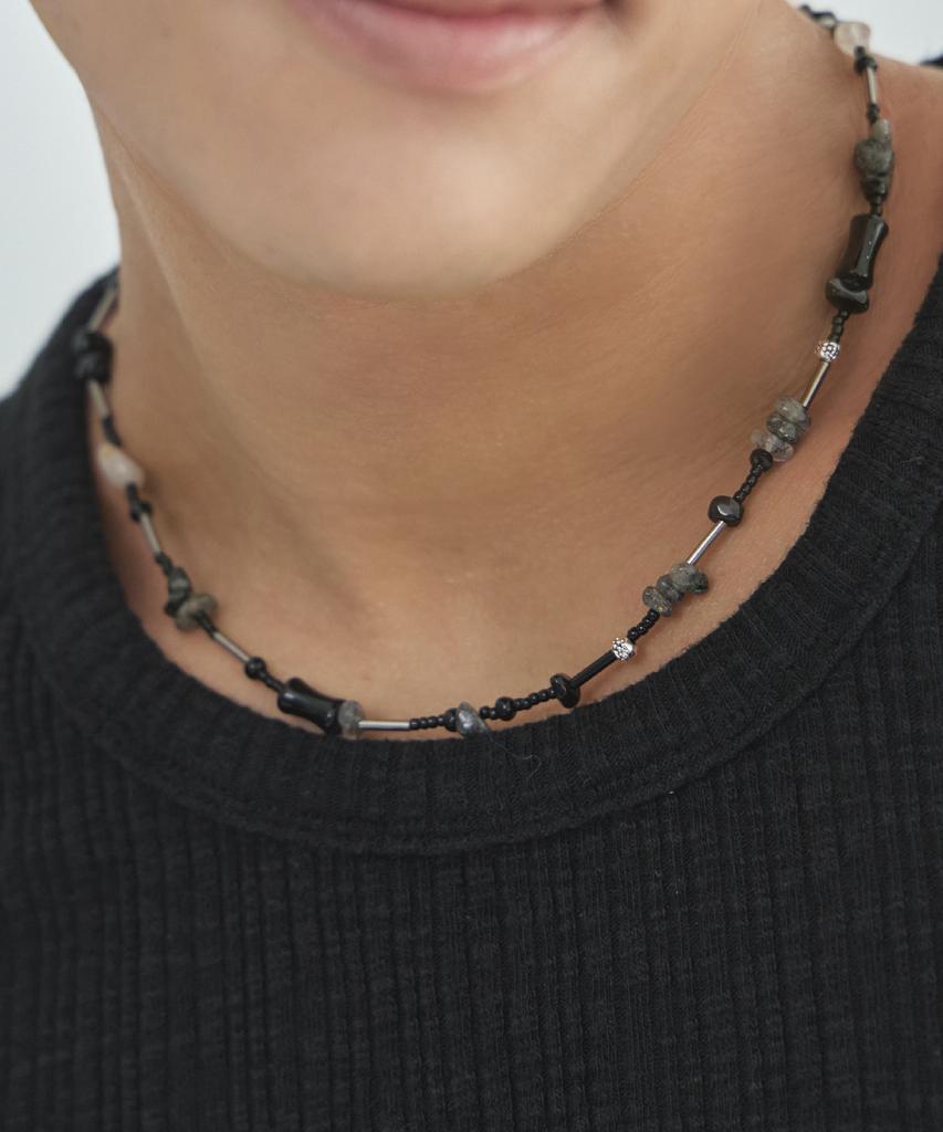 Lad Edition Gemstone Tube Mix Necklace_Black