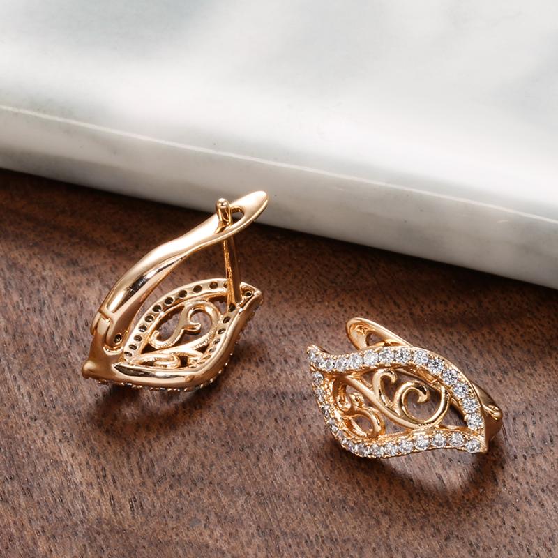 Delicate Leaf  Rose Gold Color English Earrings For Women Luxury Natural Zircon Accessories Vintage Bride Daily Jewelry