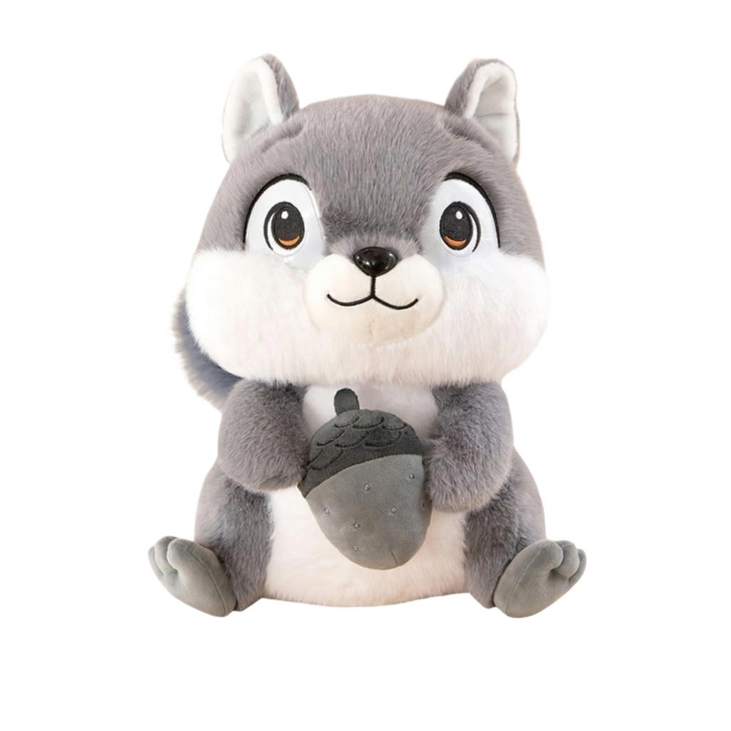 Plush Squirrel Stuffed Animal Toy Soft Cute Sitting Design with Acorn Accessory for Kids and Collectors Gift
