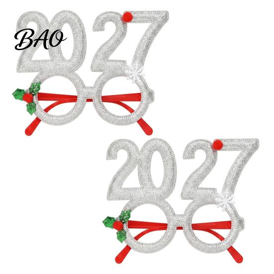 Lightweight Decorative Frames 2 Pcs 2027 New Year Eyeglasses, Plastic Glitter Number Glass Frame, Christmas Party Accessories Shiny Unisex Headband