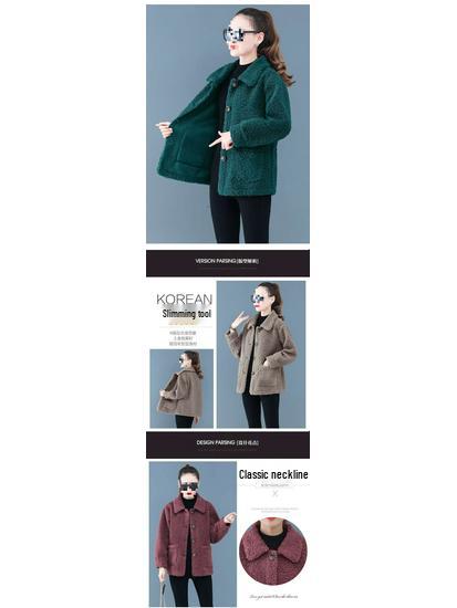 Stylish Faux Lamb Wool Coat for Women Aged 50-60: Warm Particle Velvet Top for Middle-Aged and Elderly Mothers
