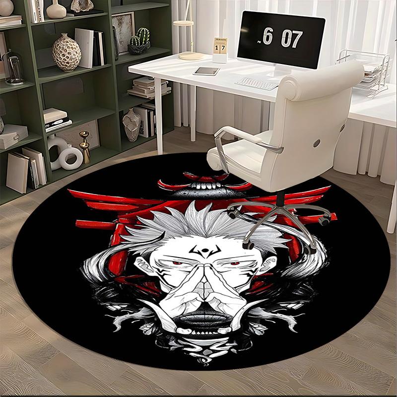 1pc Anime Design Round Carpet - Demon Slayer Theme Chair Mat for Office & Home Decor - Non-Slip Rug Suitable for All Seasons - Perfect