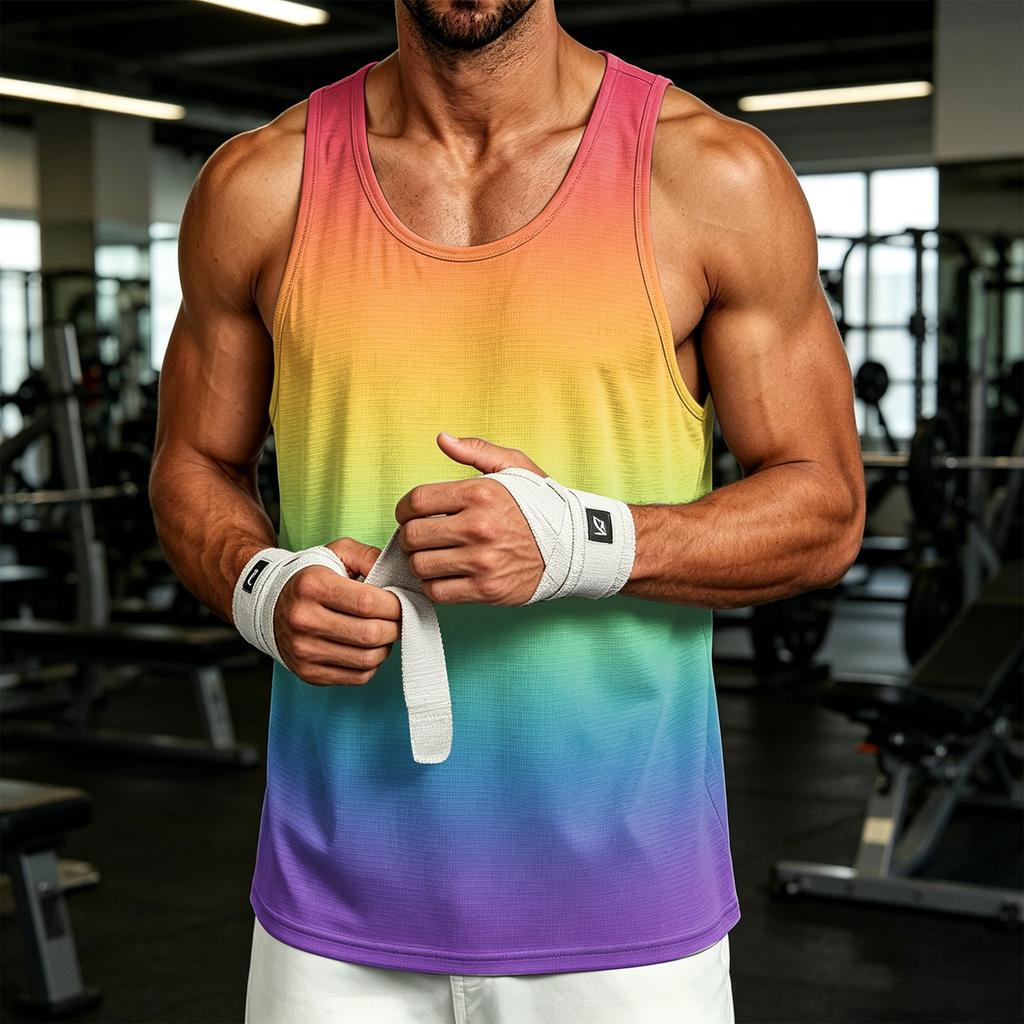 Herren Casual Farbverlauf Print Outdoor Sport Rundhals Tanktop Ärmellos Leicht Atmungsaktiv Athletisches Weste