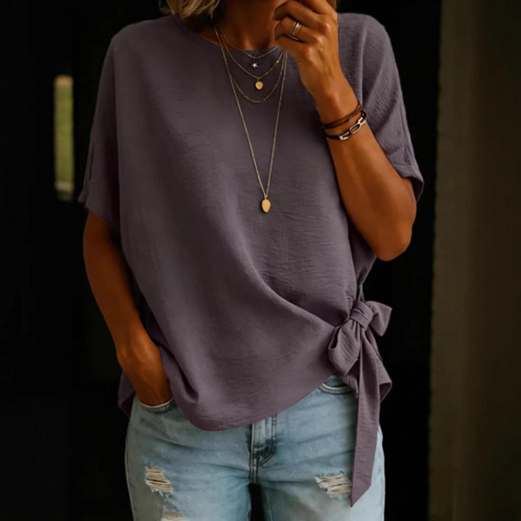 Fashionable Ladies' Summer New Arrival  Color Loose T-Shirt With Ruffled Hem