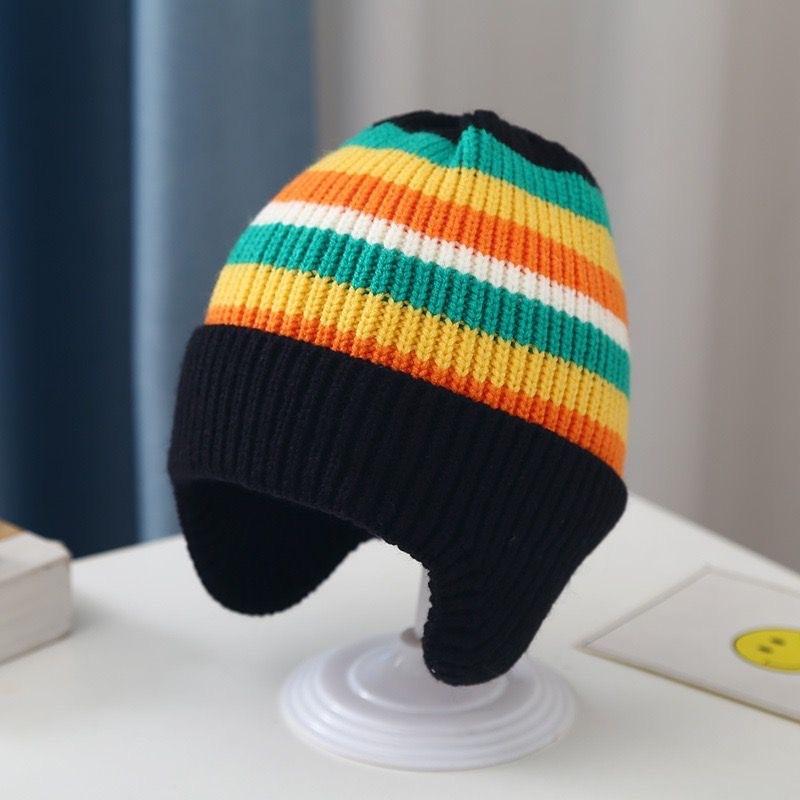 Autumn and Winter Children's Thermal Hat Rainbow Color Cute Baby Hat Infant Ear Protection Warm Knitted Pullover Hat