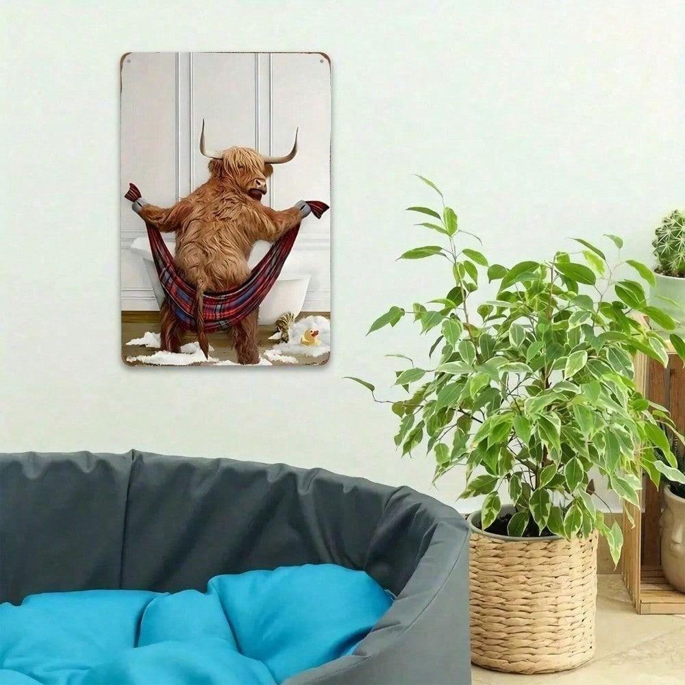 Metal Poster Highland Cow Vintage Tin Sign Wall Decor for Bathroom Home Gift