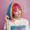 Multicolor Rainbow Wig Short Bob Wig With Bangs Straight Synthetic Cosplay Wig For Women Girls