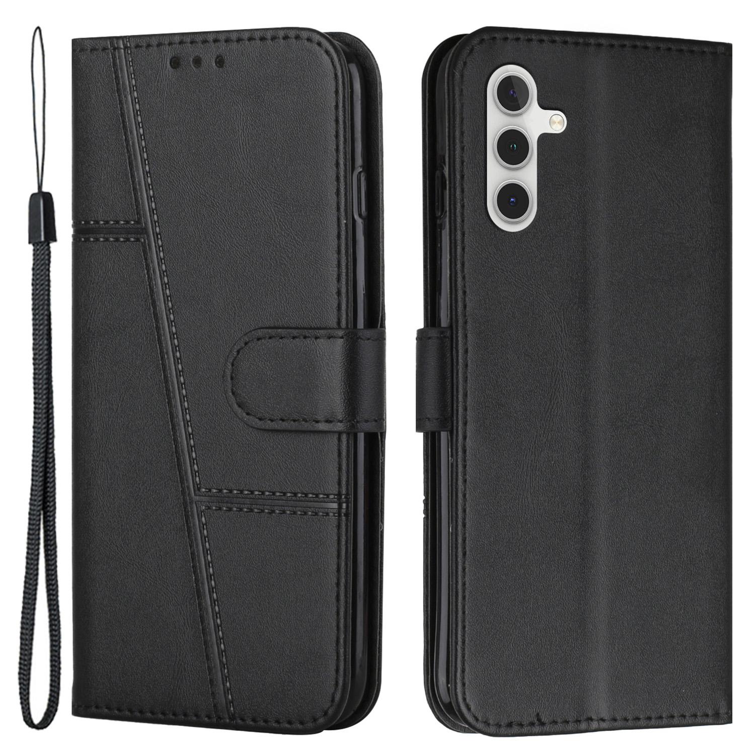 

For Samsung Galaxy M55 5G/C55 5G Phone Case Anti-Scratch PU Leather Stand Wallet Cover Black