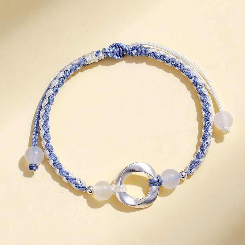 

Парный браслет, пара изысканных агатовых бусин на удачу, подвеска из круглого нефрита из стерлингового серебра 925 пробы, плетеный ручной ремешок, мужской и женский подарок Mo XiangLi-Blue Rope