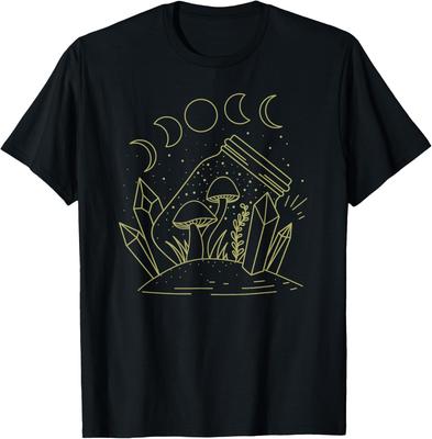 Mushroom Moon Jar Witchcraft Celestial Graphic Tee Cottagecore Casual Cotton T-Shirt