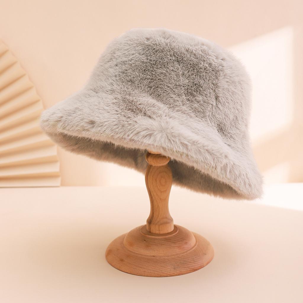 Solid-colored Plush Fisherman Hats for Autumn and Winter, Soft and Comfortable Flat-topped Hats, Warm and Windproof Basin Hats