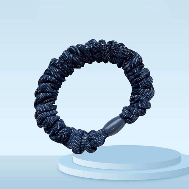 4PC Korean Denim Solid Blue Elasticity Hair Ties Rope Scrunchies for Women Girls Sport Ponytail Holder Hair Accessories