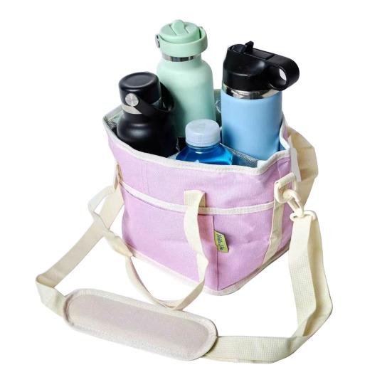Insulated Drink Carrier Bag with Handle Strap Water Bottle Holder for 4 Cups Detachable Divider Multi-Purpose Cooler Tote for Picnic Travel Sports светло-фиолетовый