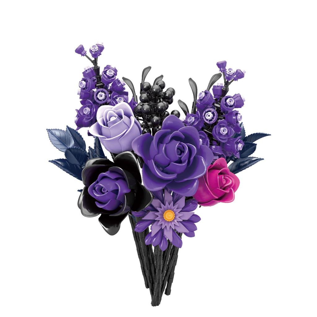 Adult Gothic Rose Purple Rose Whisper Building Bouquet Assembly Model Desktop Simulation Flower Ornament Toys