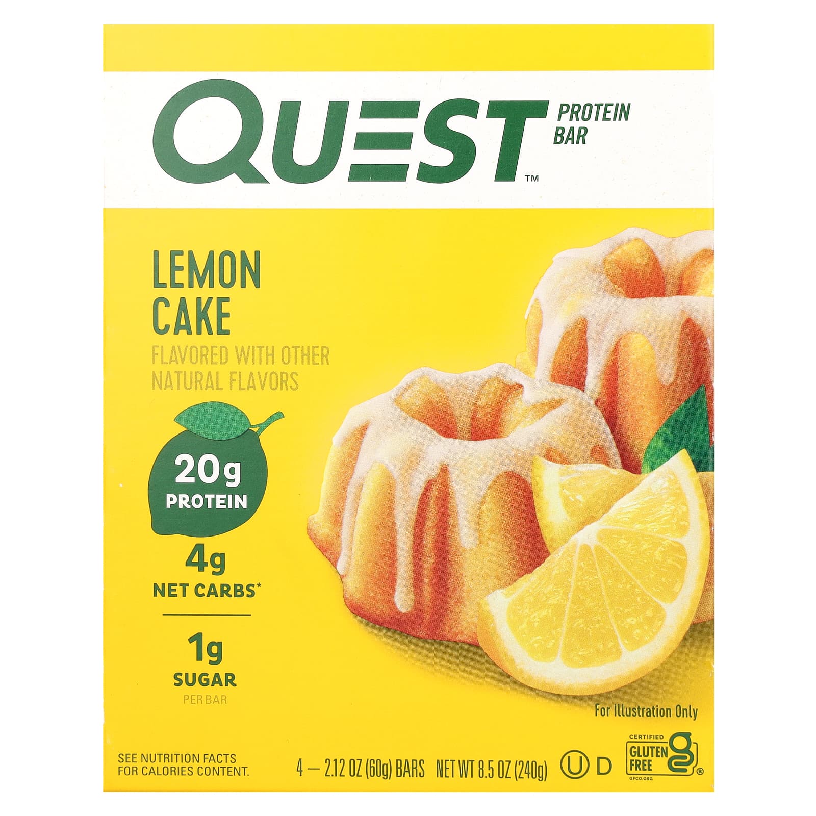 

Quest Nutrition, Protein Bar, Lemon Cake, 4 Bars, 60 g (2.12 oz) Each