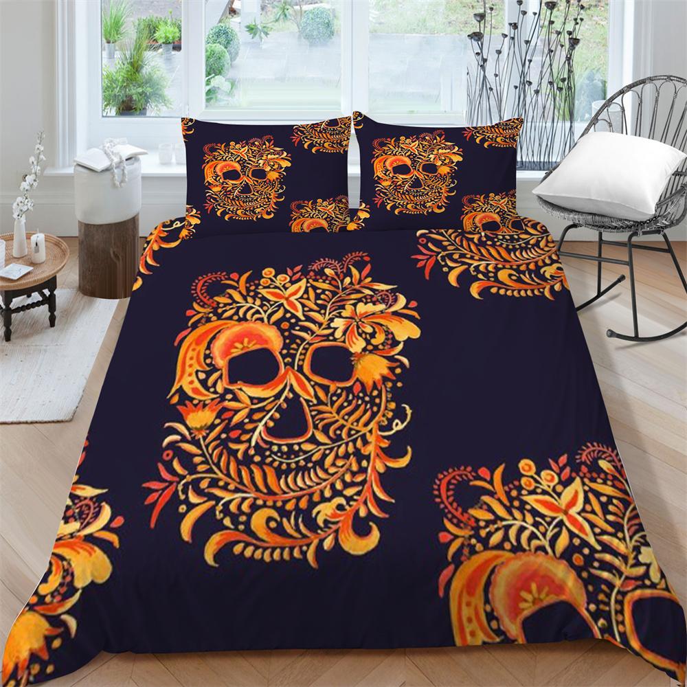 Schädel-Bettwäsche-Set, Tröster, Bettbezug, weiches Bett, Anzug, Zuhause, Schlafzimmer, Kleidung, Textilien, dreiteiliger Polyester-Bettbezug