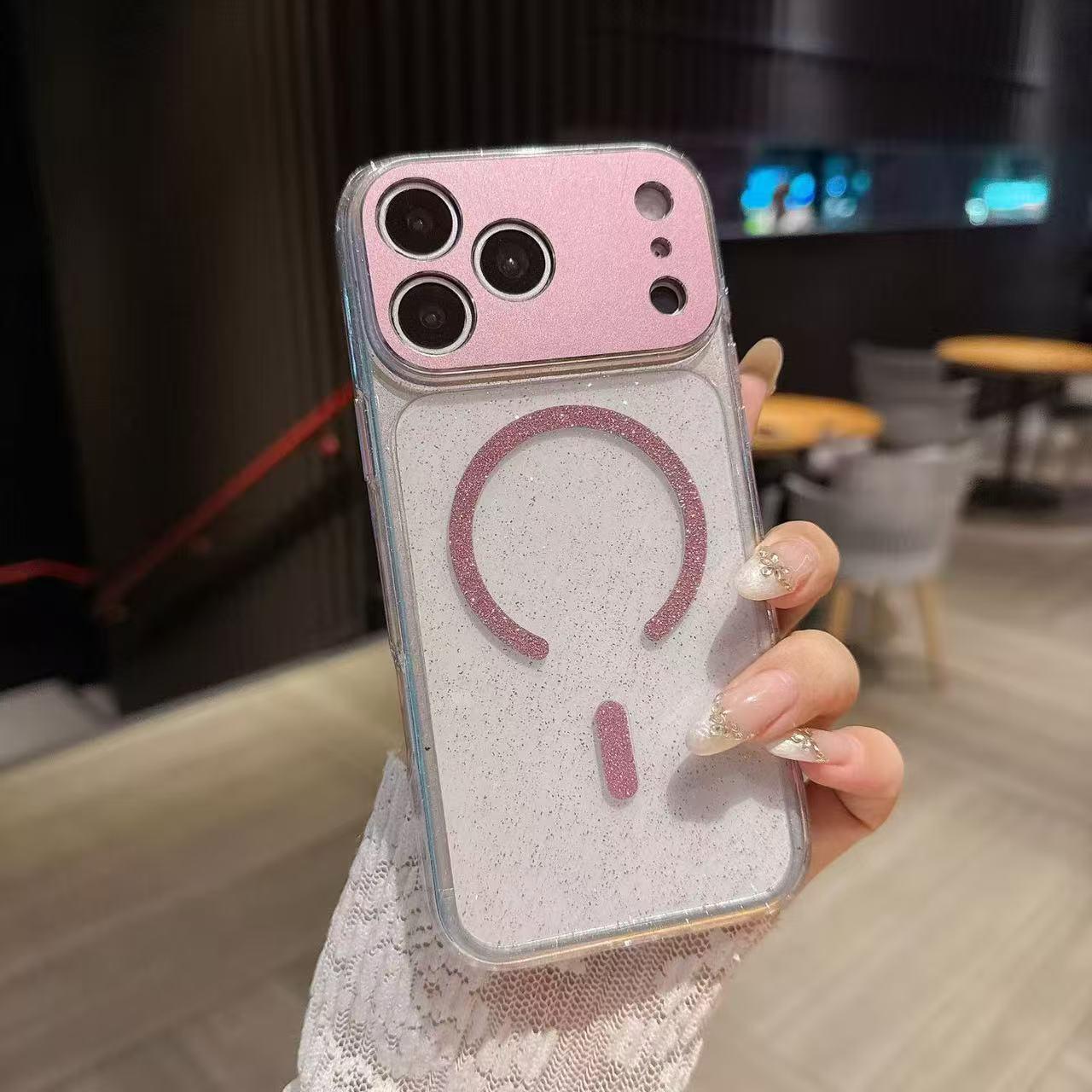 

iPhone 17 Pro Max Transparent Glitter Magnetic Case with Precise Fit iPhone 17 Pro Max прозрачный/розовый