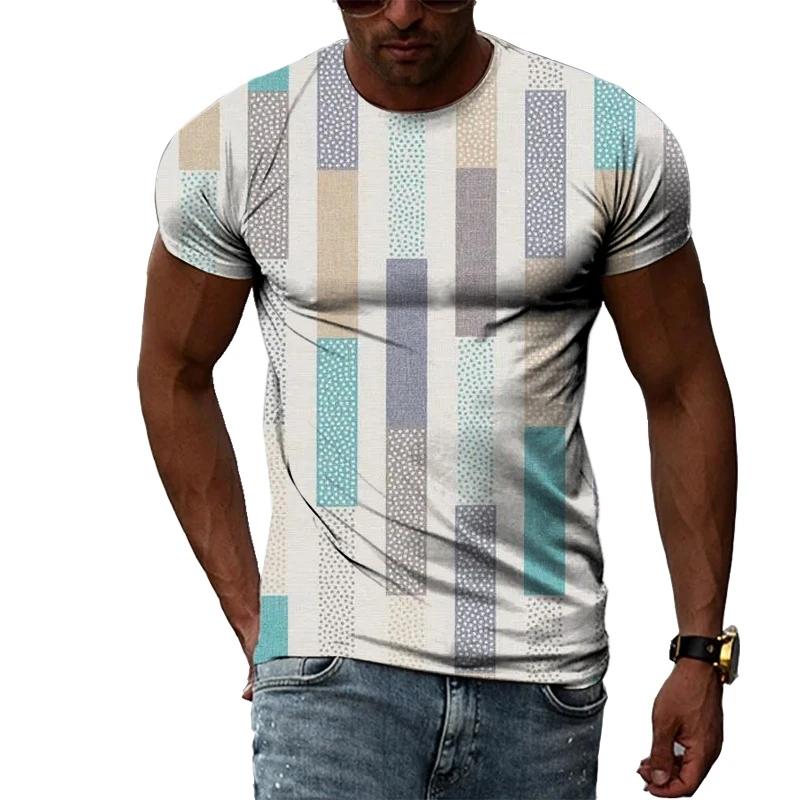 Fashionable New Vertical Stripe Pattern Men's T-shirt Casual Personality Cool Printed Short Sleeved Minimalist O-neck Top