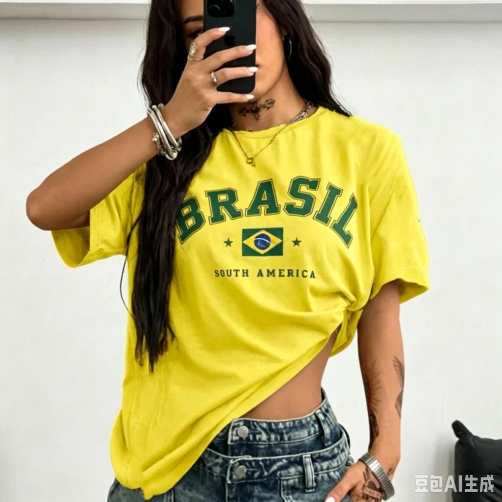 T-shirt da Donna a Maniche Corte con Stampa Brasile Sud America Ragazza Girocollo Tee Sport all'Aperto T-shirt da Donna Adulta Abbigliamento Chic