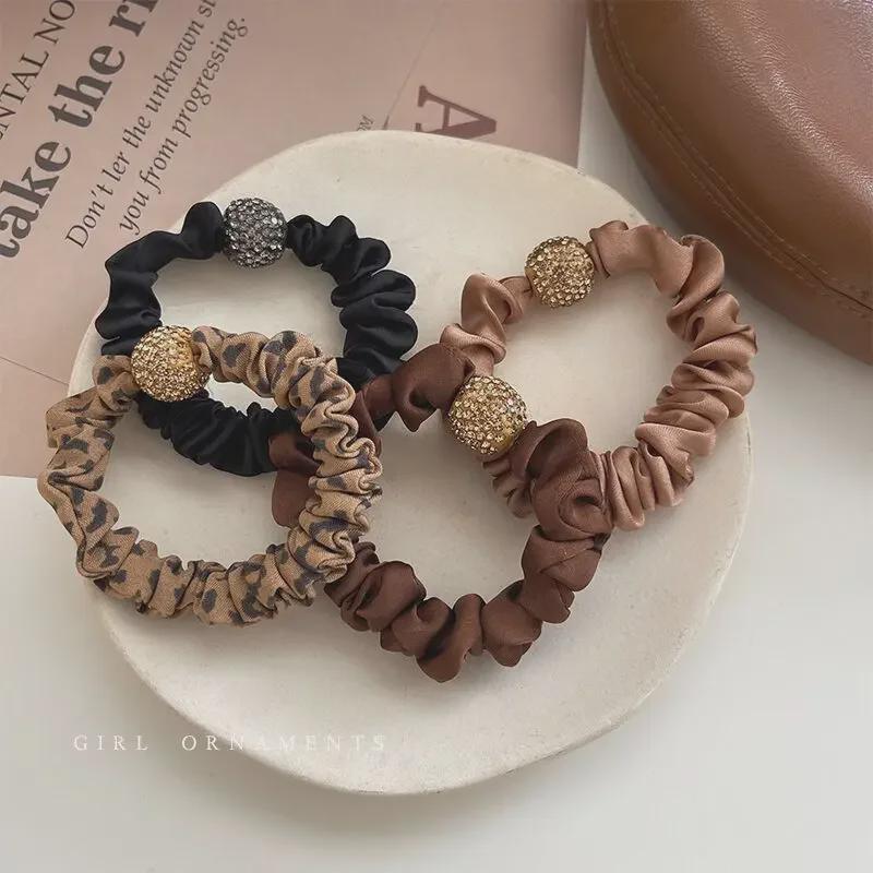 Bright Mesh Rhinestone Hair Ring - Elastic Pleated Large Intestine Ponytail Band