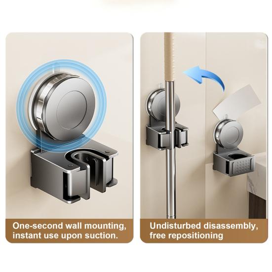 Suction Cup Mop Holder No Drilling Wall Mount Broom Mop Organizer Reusable Removable Bathroom Kitchen Garage Laundry Room Mop Hanger