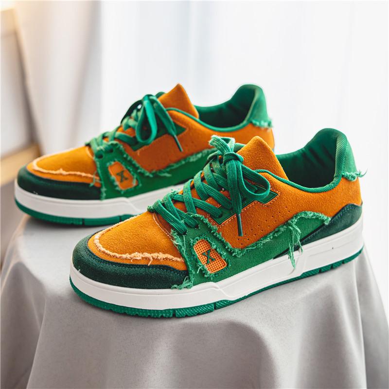Mens Sneakers Outdoor Couple Shoes Color Block Low Top Lace-up Student Skateboard Shoes Breathable Trend Casual Single Shoes