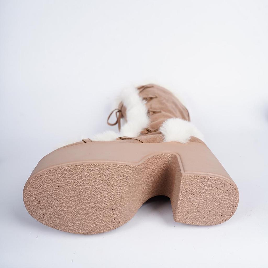 Gothic Lolita Wasserdichte Plateau High Heel Wildleder Schneestiefel - Damen Plüsch Warm Hoher Schaft