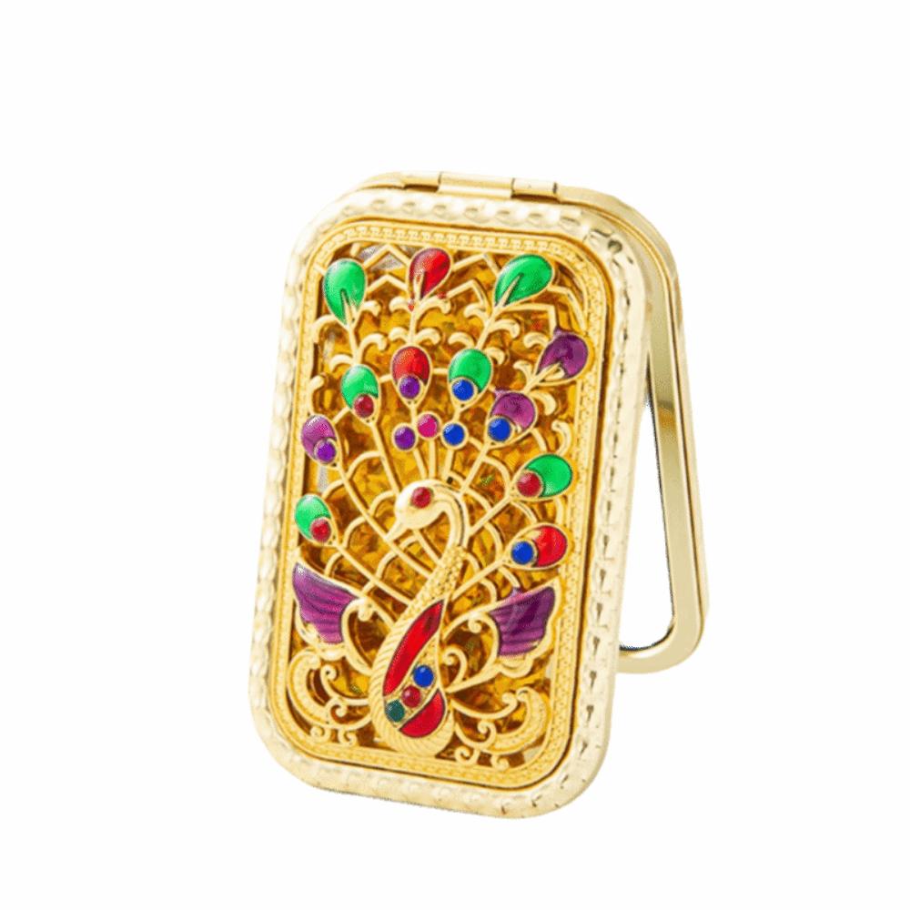 Square Compact Pocket Mirror Retro Double Sided Mirror Portable Peacock Makeup Mirror Beauty