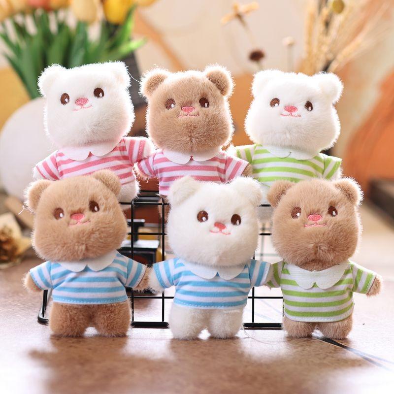 Clothes Wear Stripe Bear Pendant Plush Animal Toy Doll Bag Keychain Pendant
