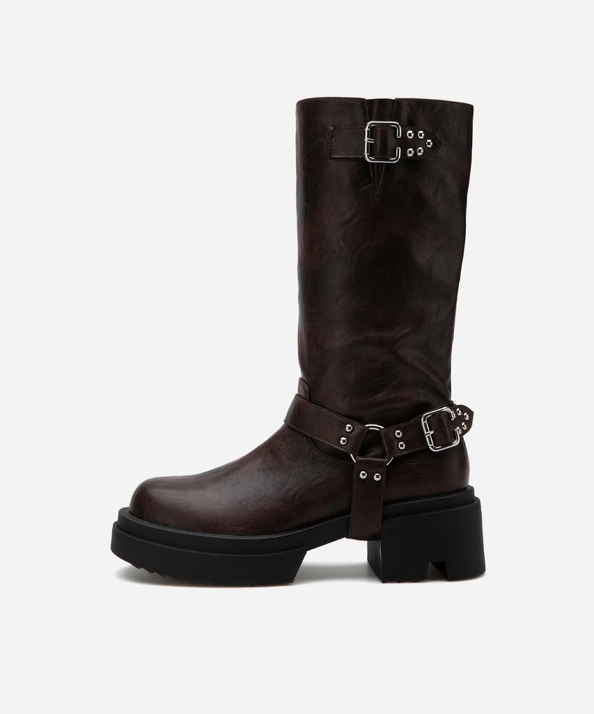 Salt And Chocolate Round Toe Rider Buckle Boots 412446014 (6Cm/3 Colors)