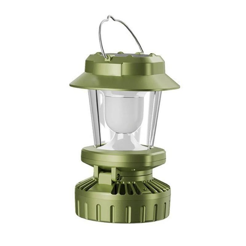 

1 Pack Solar Camping Lantern with Fan Rechargeable 3-in-1 LED Lantern Portable Light with Red Blue Strobe Light for Tent Outdoor Emergency зелёный