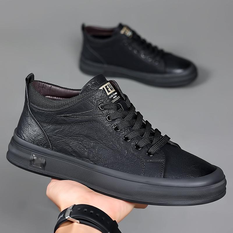 Модные трендовые мужские кроссовки повседневные кожаные мужские туфли легкие — фото 7