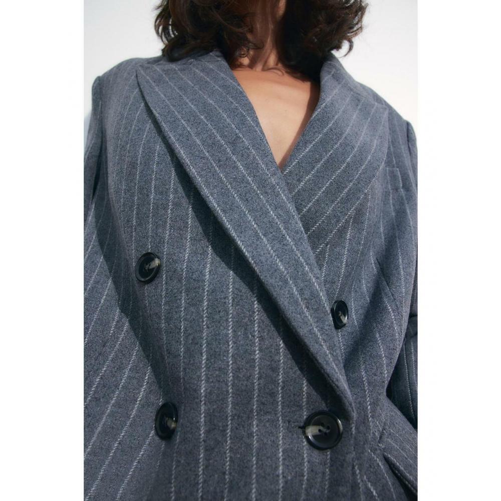 

Двубортный пиджак HM Oversized Темно-серый в тонкую полоску 1205986001