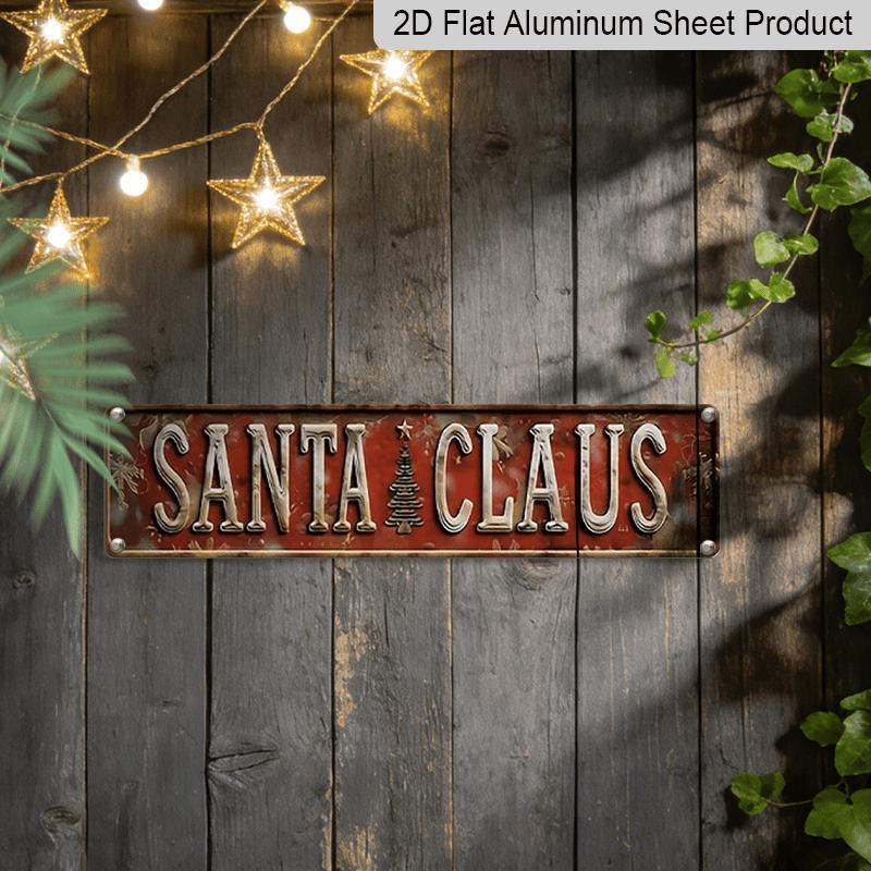 2D Flat 1pc, 15.7×3.94inch Vintage Santa Claus & Christmas Tree Metal Wall Sign, Aluminum Decorative Sign, Rustic Aluminum Holiday Decoration