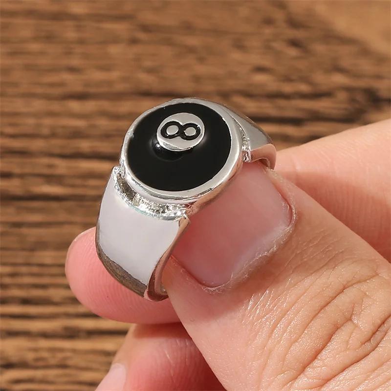 New Creative Retro Men's Table Tennis Ring, Black 8, High Appearance Level, Personalized Alloy Ring, Popular Accessory