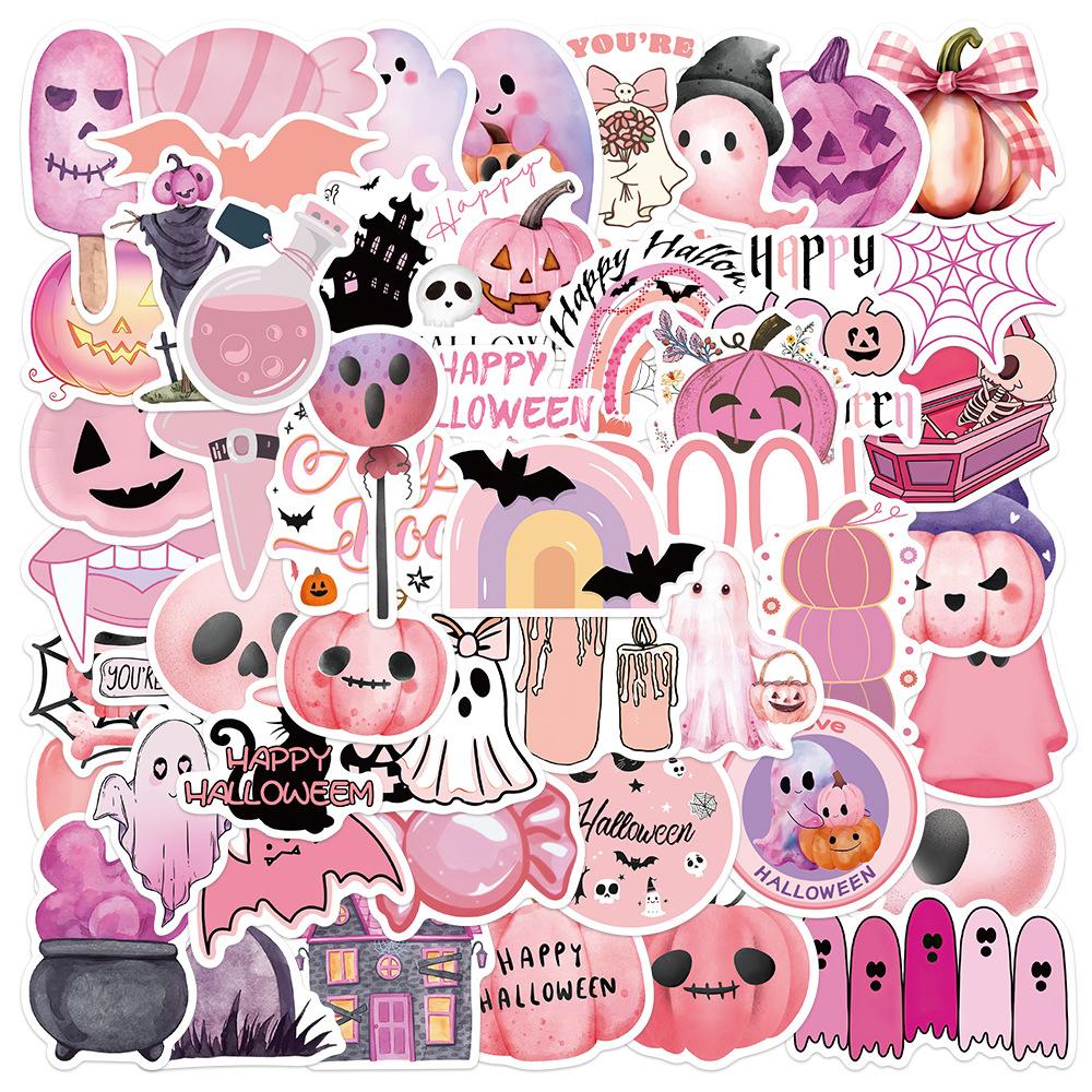 50pcs Neon Halloween Cartoon Graffiti Stickers - Spooky Horror Decals for Water Bottles, Party Supplies, Reusable Self-Adhesive