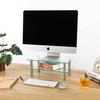 SKRYARD Monitor Desk Height 40cm 20kg Weight Keyboard Clear Tempered Set of 2 Stand, Stand, Adjustable, Wide, Capacity, Storage, Stable, Glass,